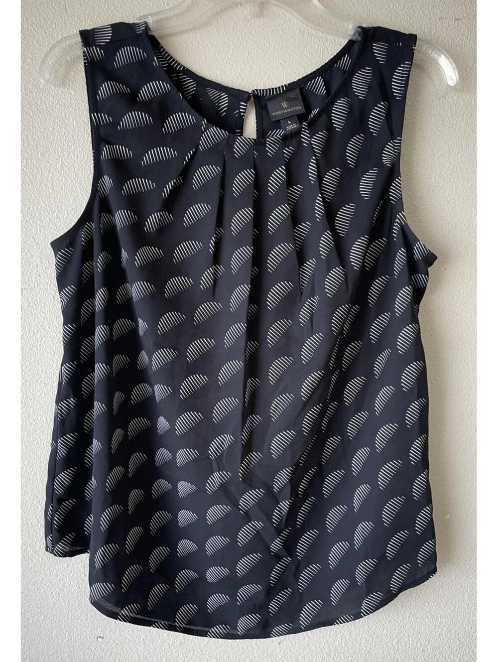 Worthington Large Blouse Sleeveless Black Geometric